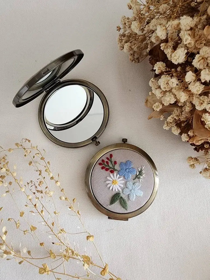 Floral Embroidered Compact Mirror, 4 Styles