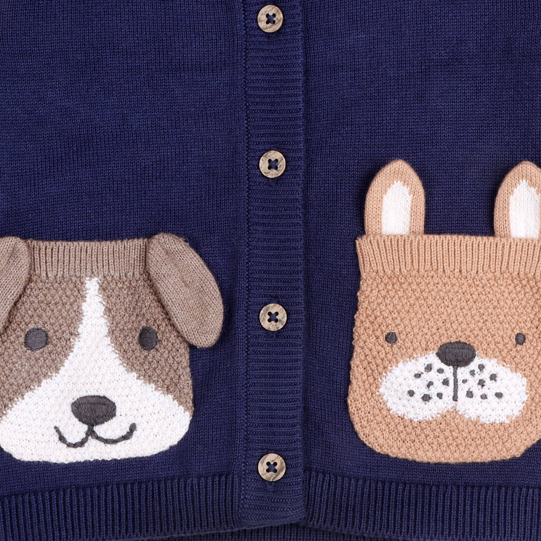 Dog Pocket Embroidered Baby Cardigan