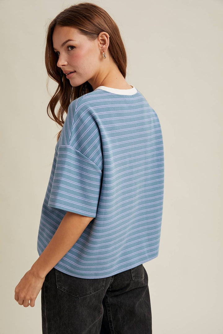 Contrast Striped Relaxed Crop Tee