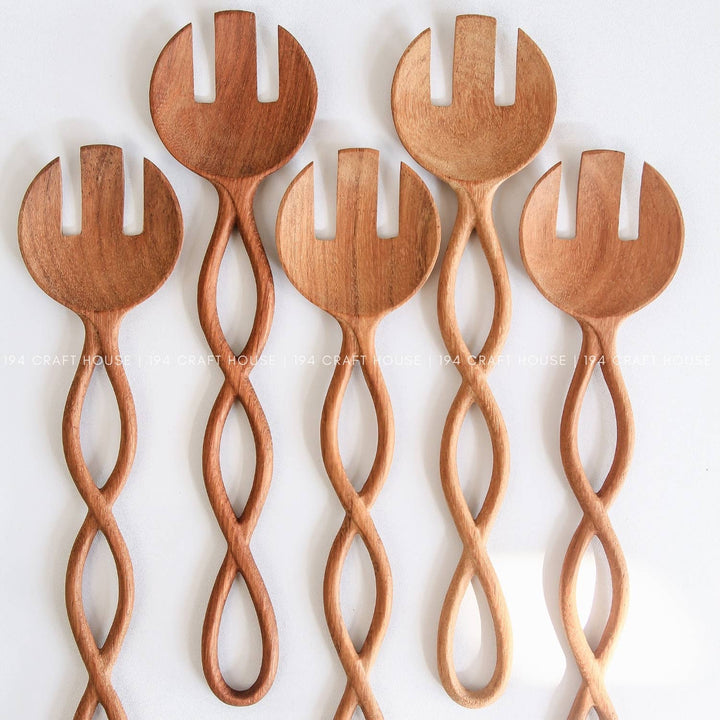 12" Twisted Handle Wooden Salad Servers