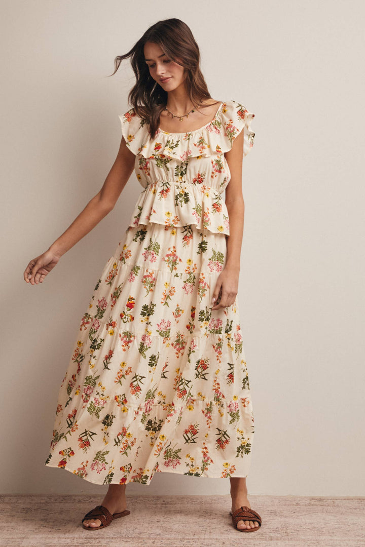Floral Ruffle Neck Cotton Blouse