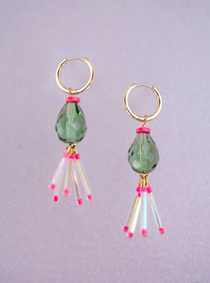 Mirage Hot Pink and Green Fringe Earrings