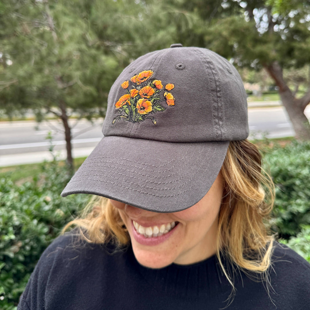California Poppies Embroidered Cap