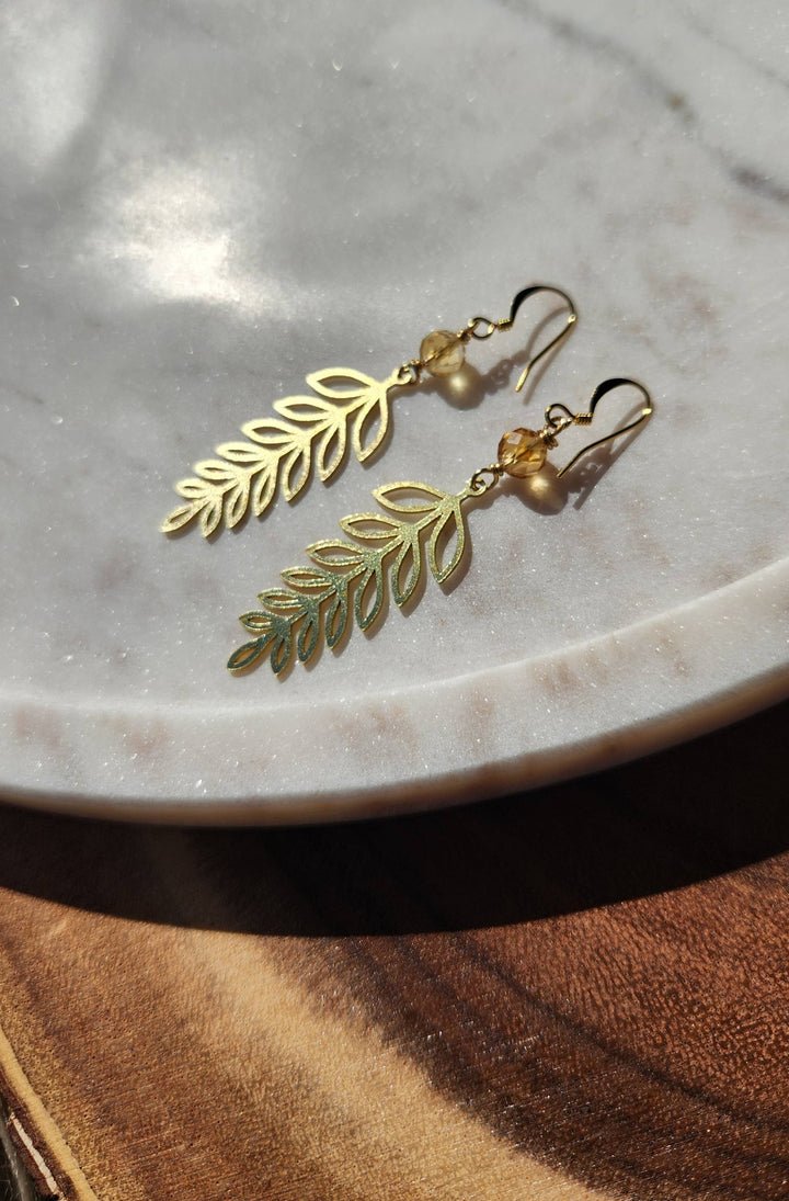 Citrine Gold Leaf Branch Earrings