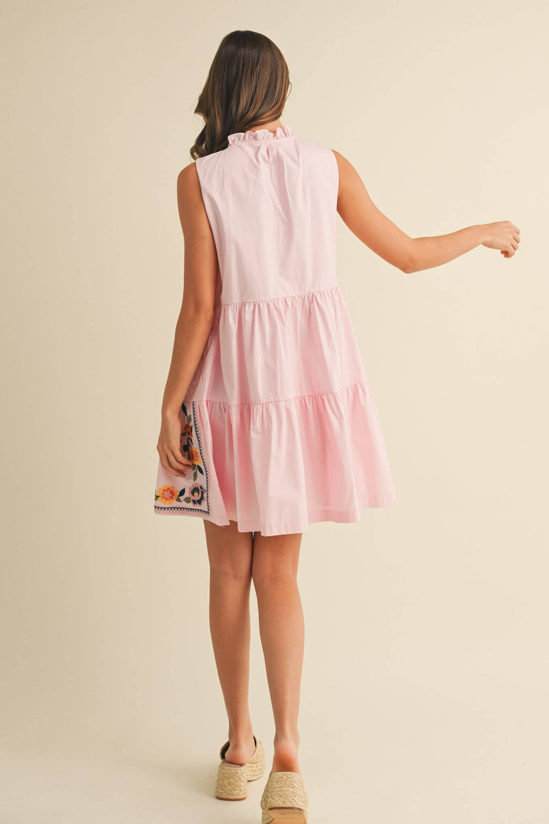 Pink Embroidered Mini Dress