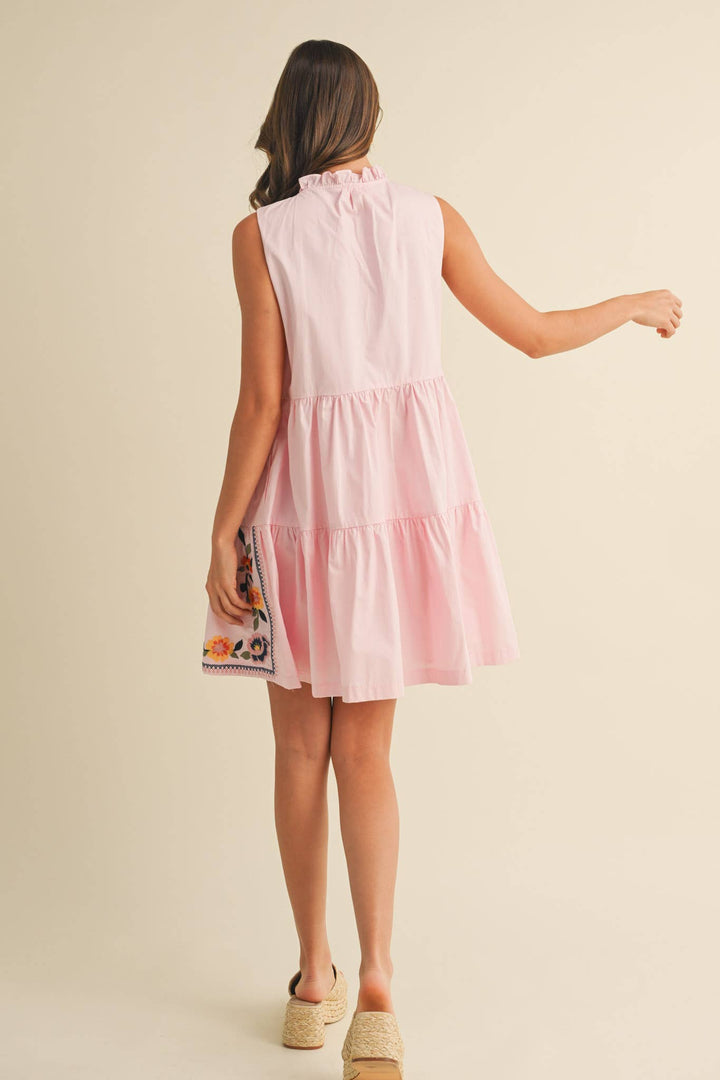 Pink Embroidered Mini Dress