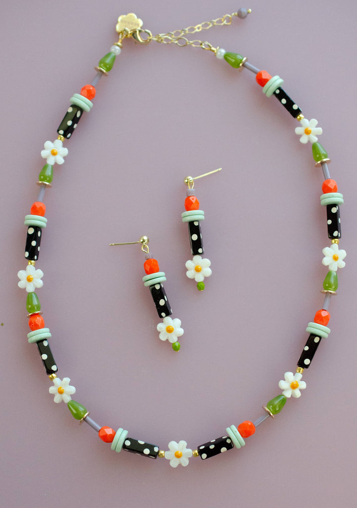 Petal Earrings, Black &amp; White Polka Dots