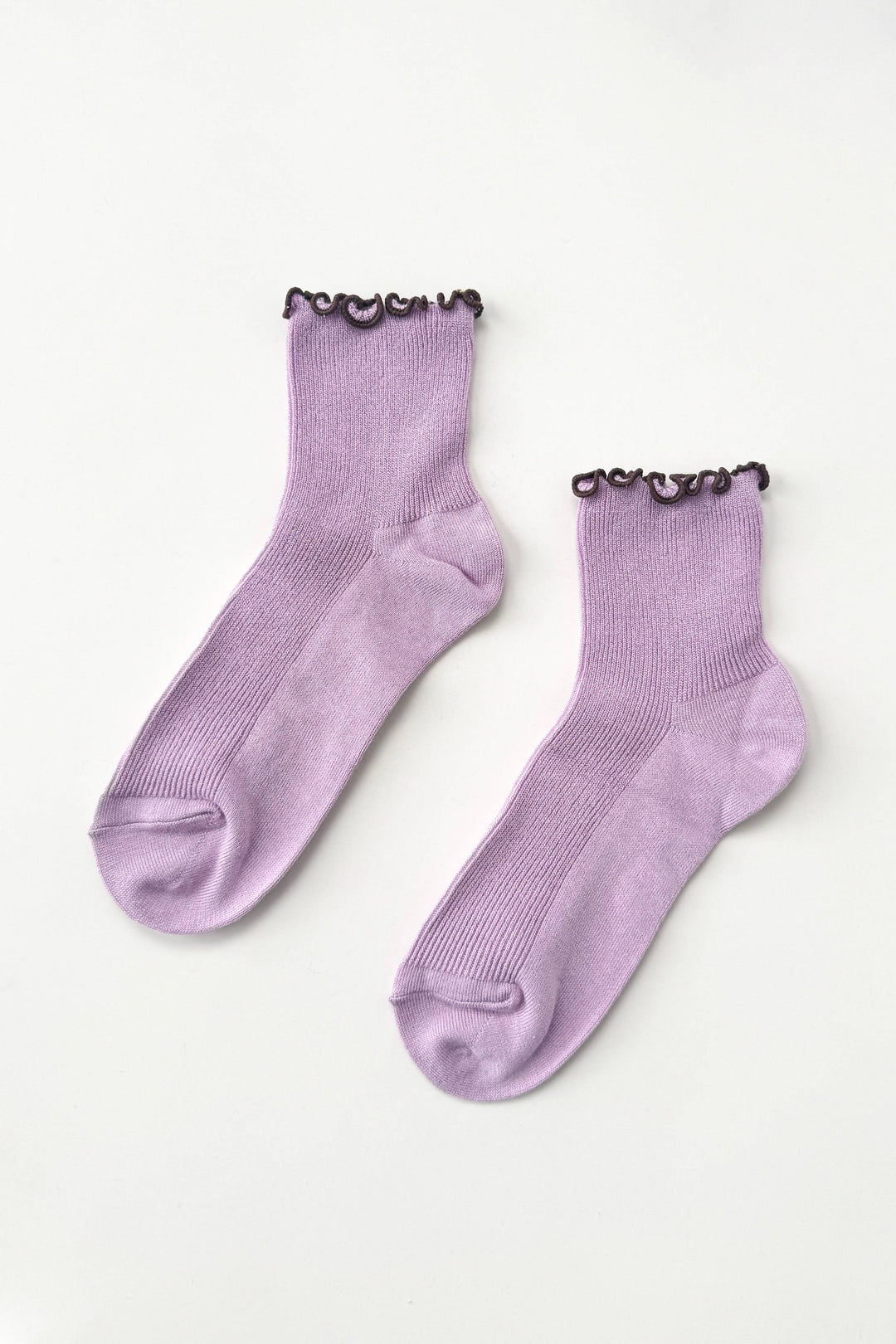 The Petite Ruffled Modal Socks in Lilac/ Brown