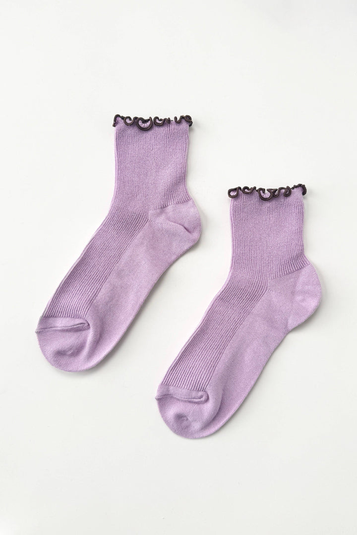 The Petite Ruffled Modal Socks in Lilac/ Brown
