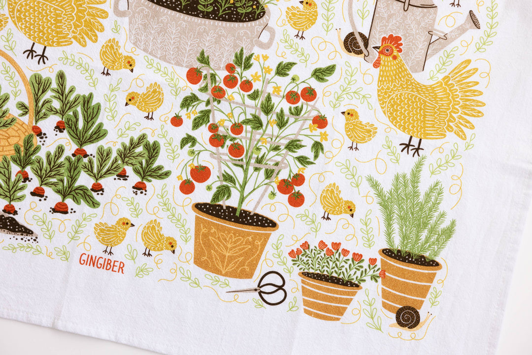 Garden Chickens Tea Towel
