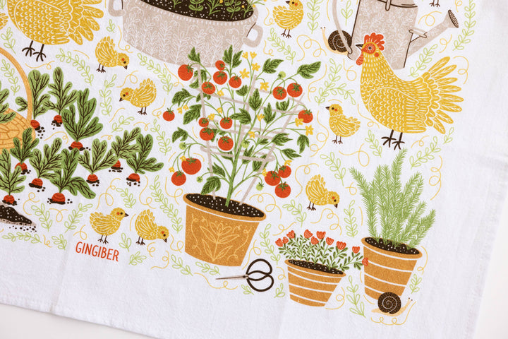 Garden Chickens Tea Towel