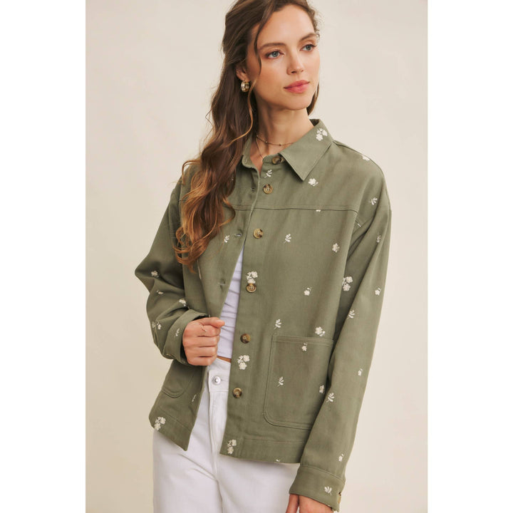 Embroidered Utility Jacket in Olive