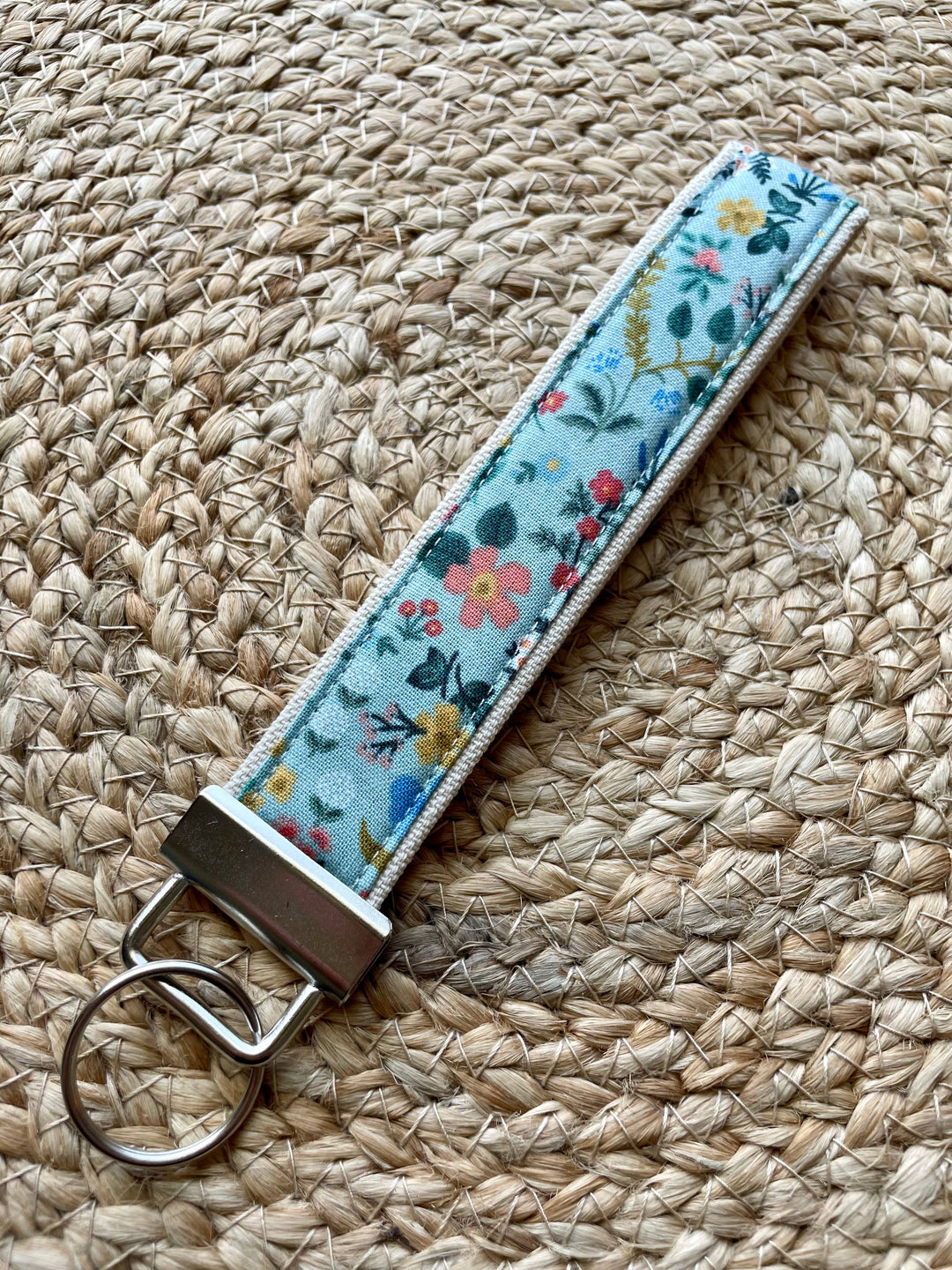 Light Blue Floral Keychain Wristlet
