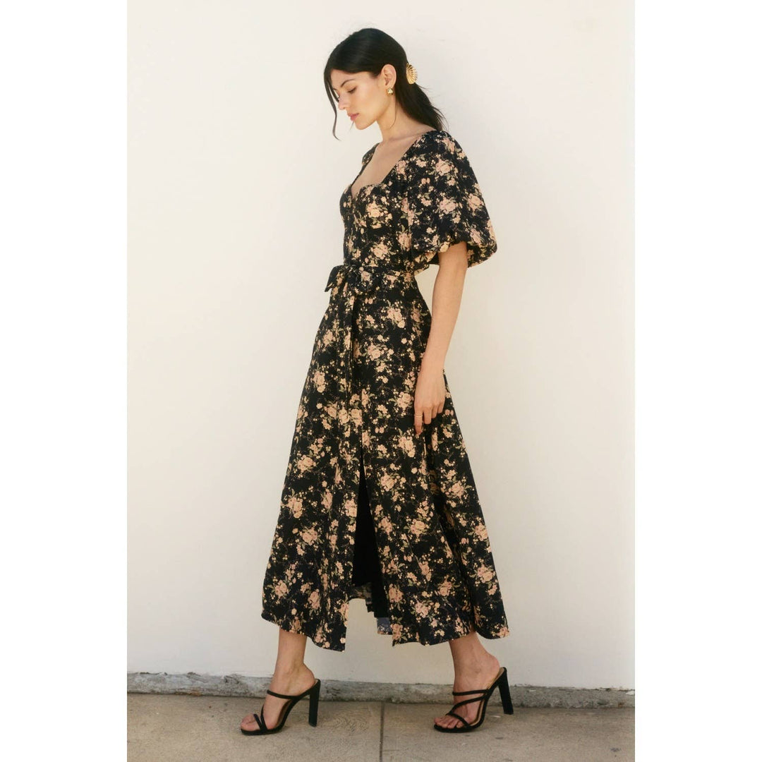 Black Petal Puff Sleeve Dress
