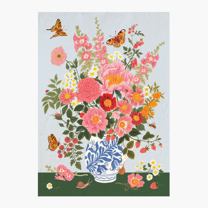Garden Vase Linen Tea Towel