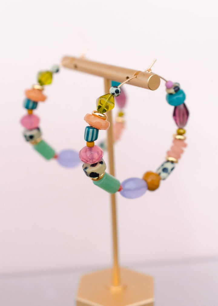 Colorful and Bright Beaded Hoops