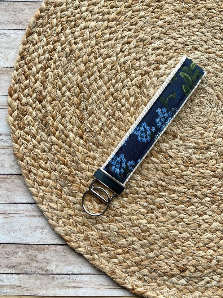 Navy Hydrangea Keychain Wristlet