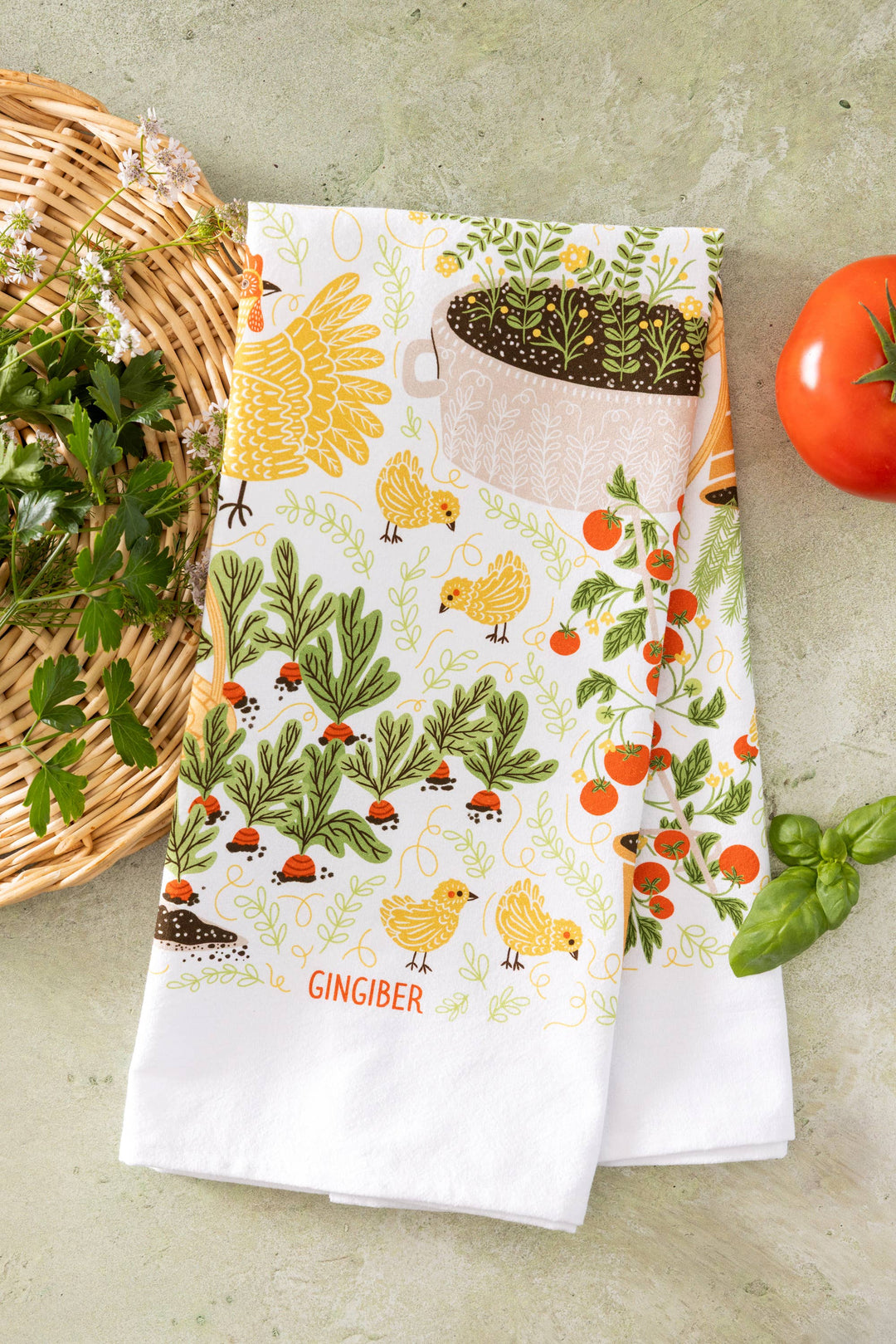 Garden Chickens Tea Towel
