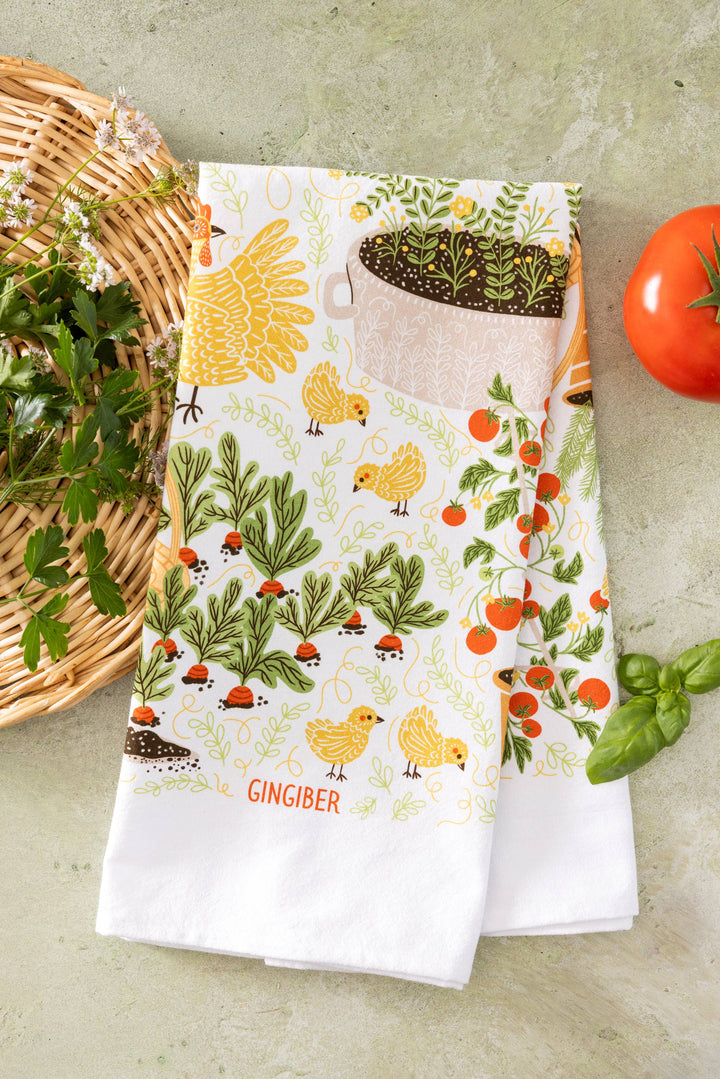Garden Chickens Tea Towel