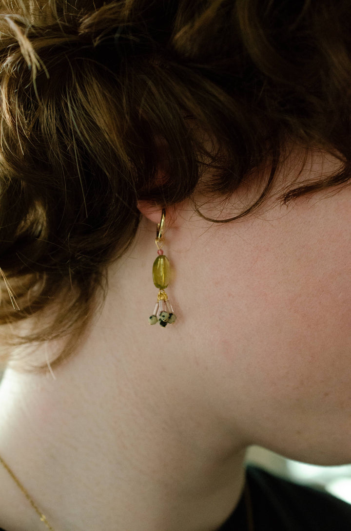 Alma Green Quartz Dangle Hoops