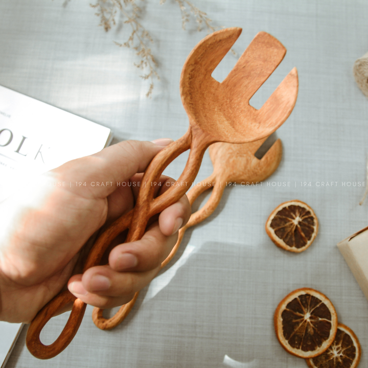 9" Twisted Handle Wooden Salad Server