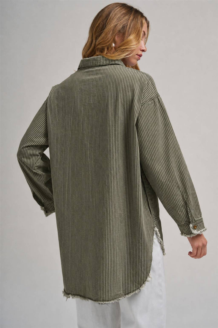 Pin Stripe Linen Blend Oversized Shirt