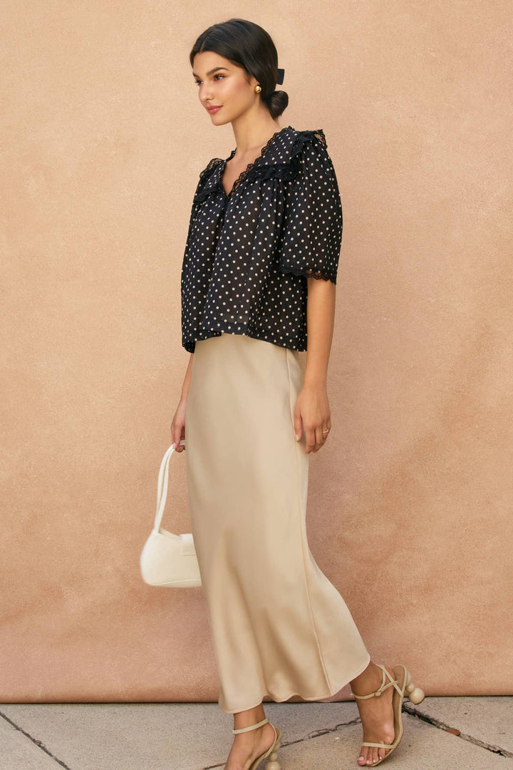 Polka Dot Shirred Blouse