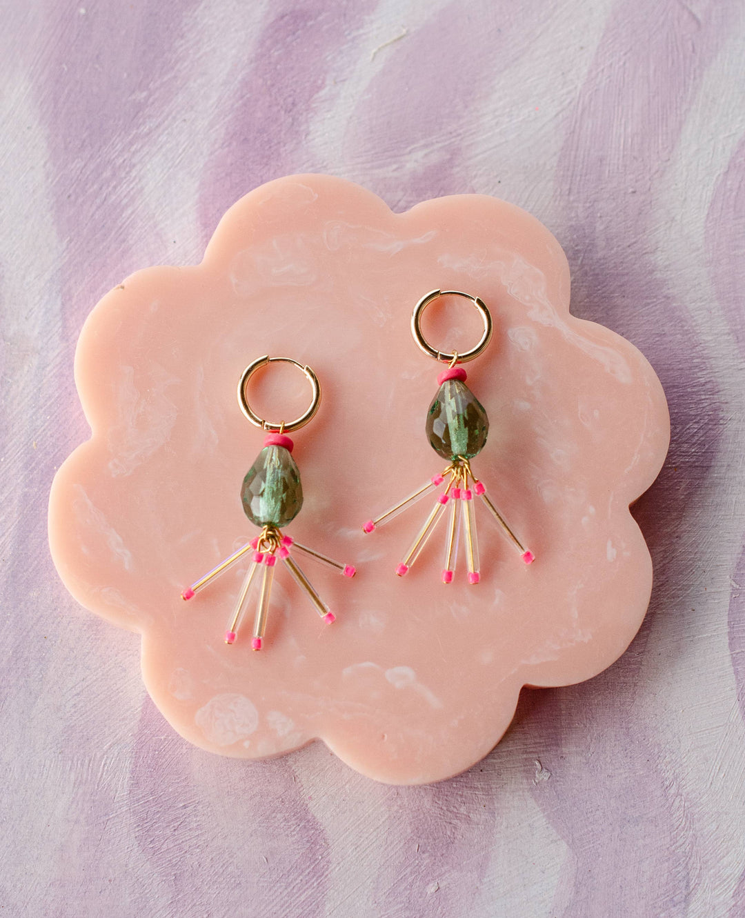 Mirage Hot Pink and Green Fringe Earrings