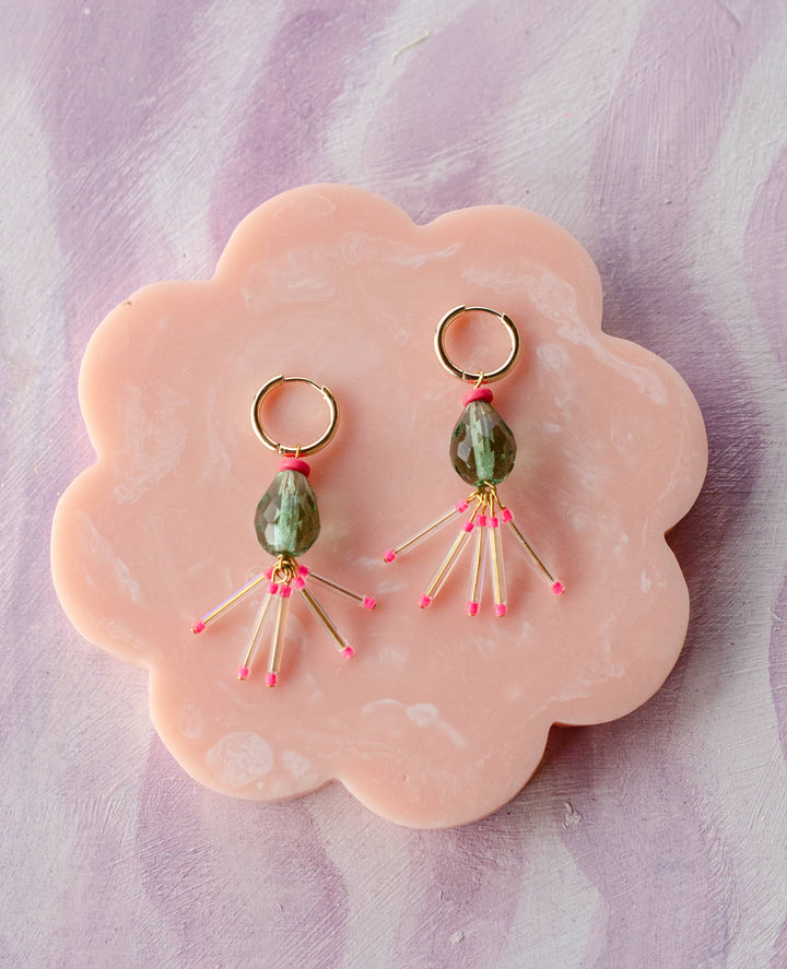 Mirage Hot Pink and Green Fringe Earrings