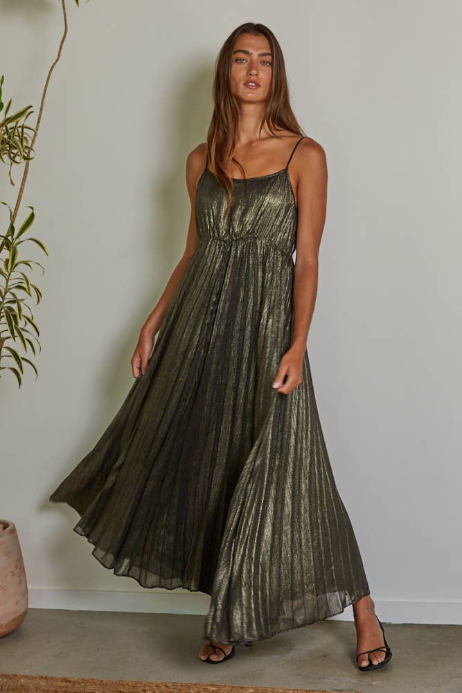Holiday Shimmer Pleated Dress