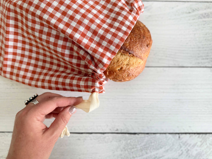 Papaya Check Linen Bread Bags, Set of Two