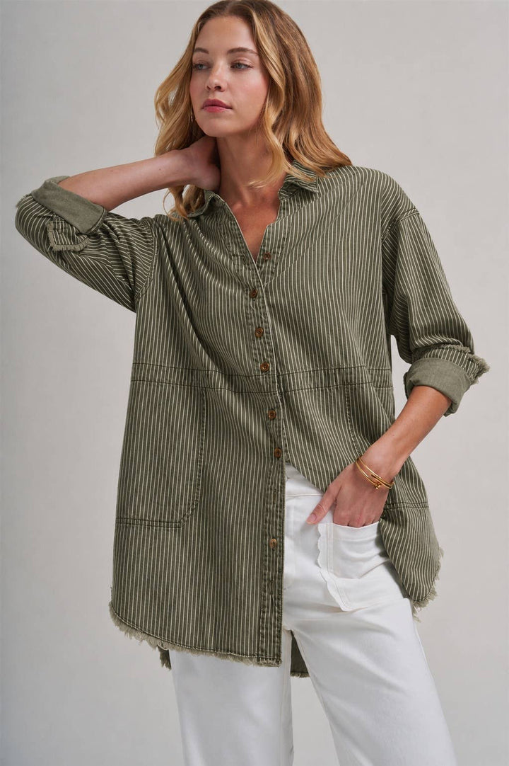 Pin Stripe Linen Blend Oversized Shirt