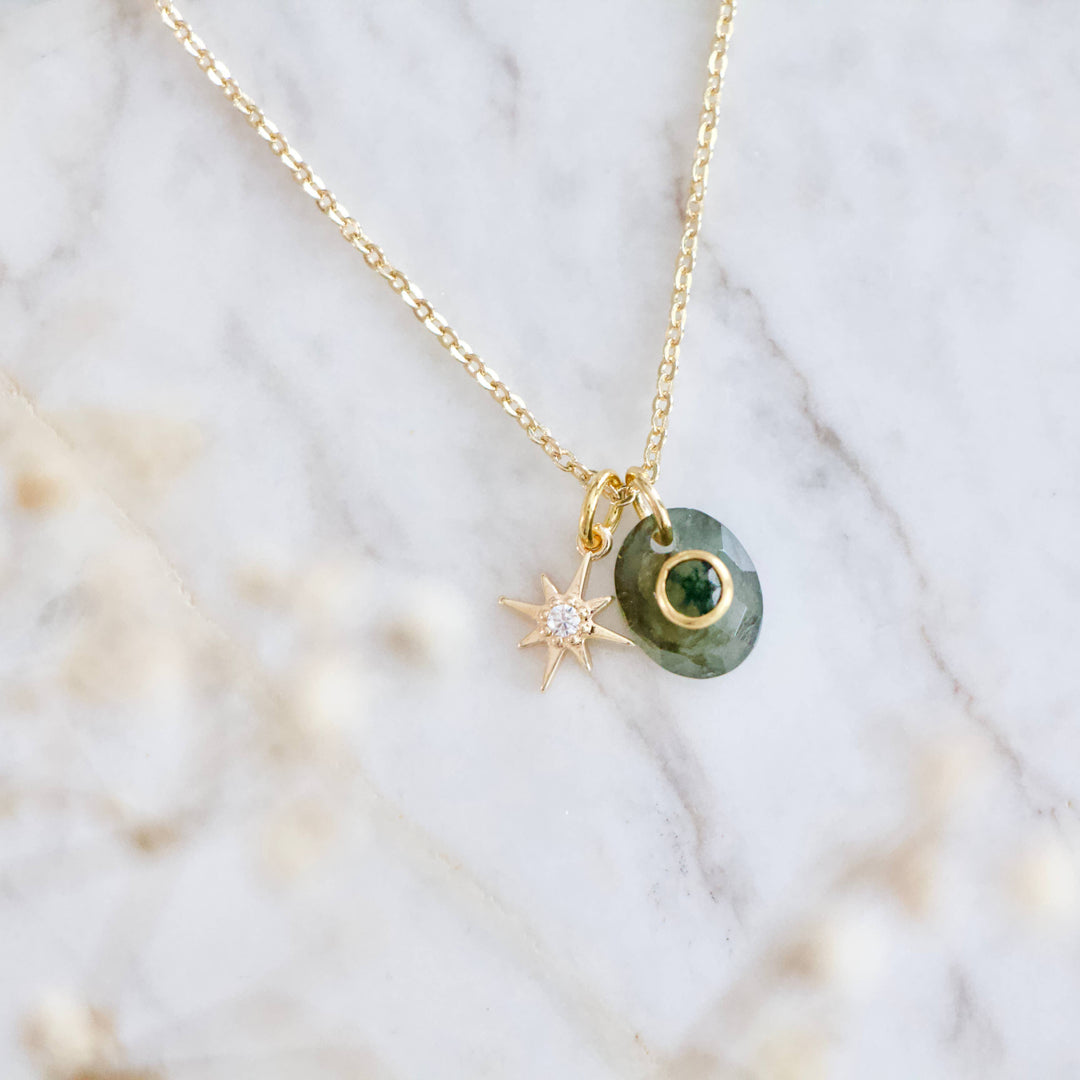 Labradorite With Moss Agate Inlay Star Necklace 