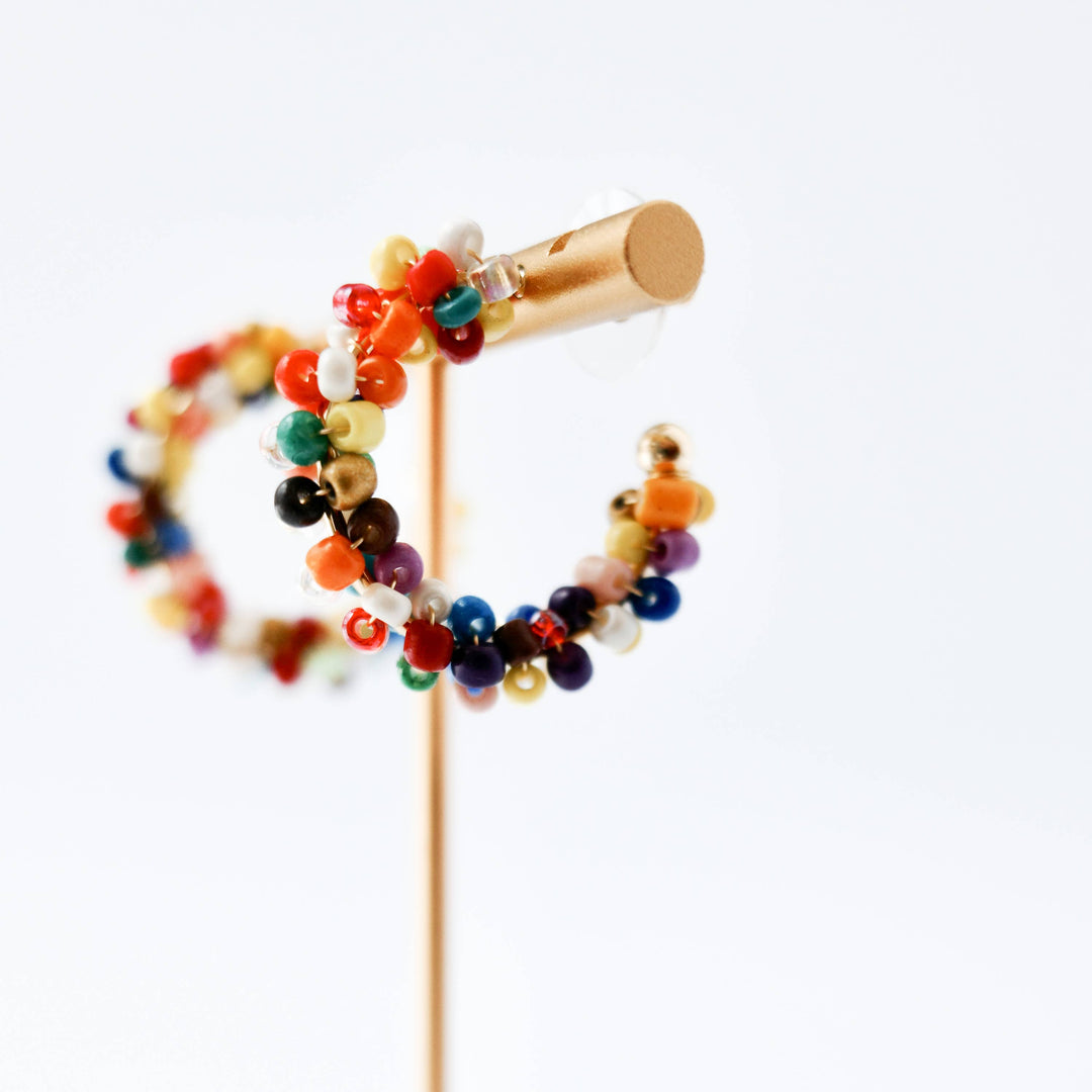 Multicolor Beaded Silver C-Hoop Earrings