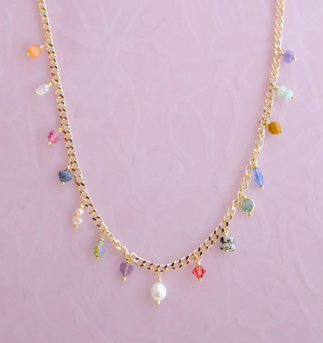 Multicharm Beaded Necklace on Curb Chain