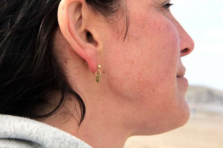 Gold Sea Glass Stud Earrings