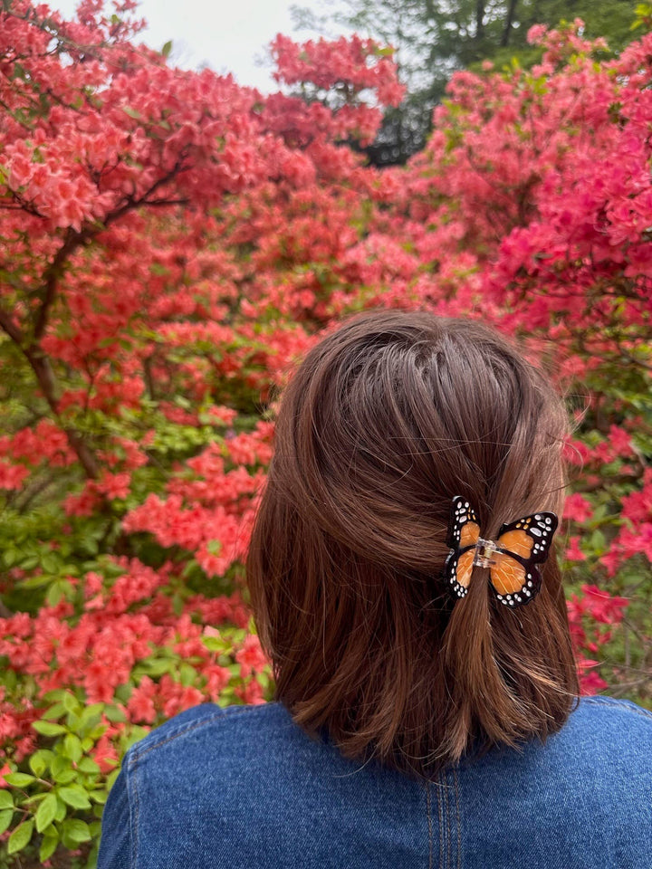 Hand-Painted Mini Monarch Claw Clip in White