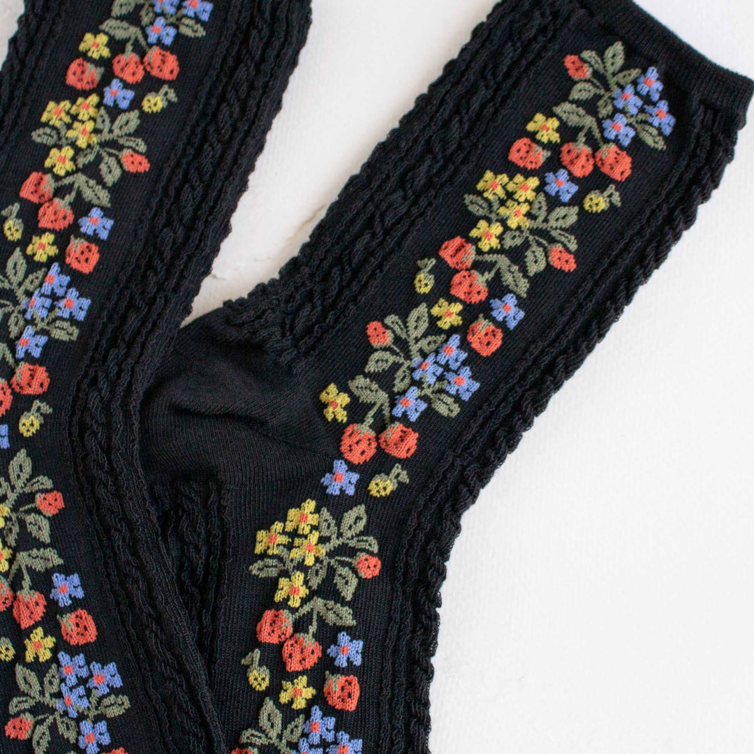 Vintage Strawberry Socks in Black