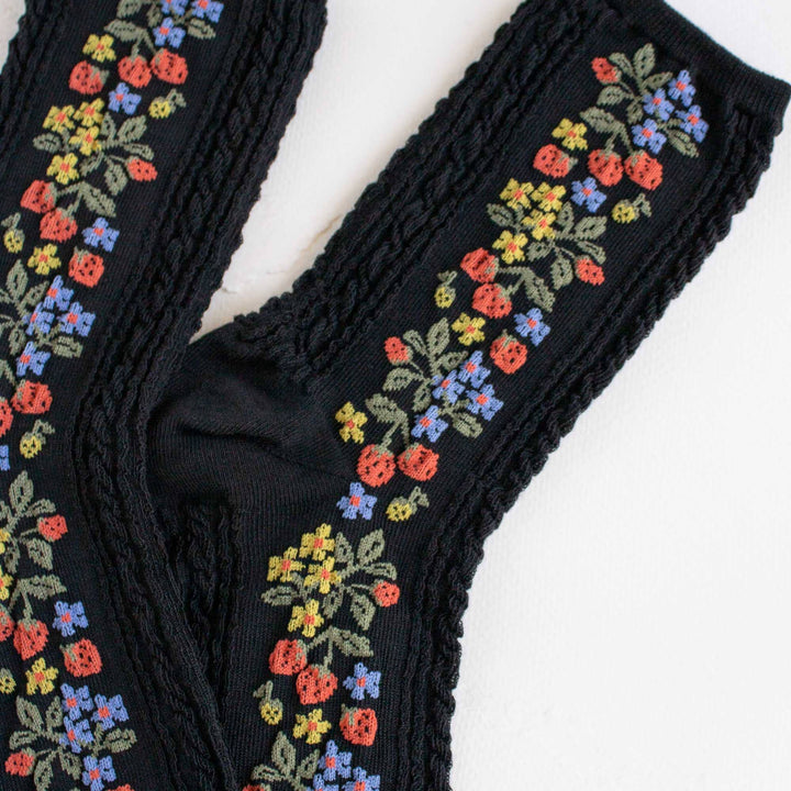 Vintage Strawberry Socks in Black