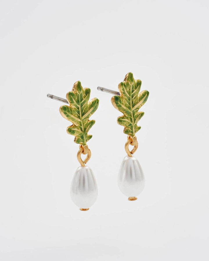 Oak Leaf Pearl Drop Earrings