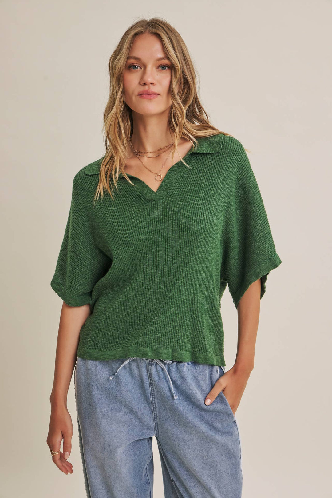 Easy Layering Favorite Relaxed Dolman Sweater in Hunter Green