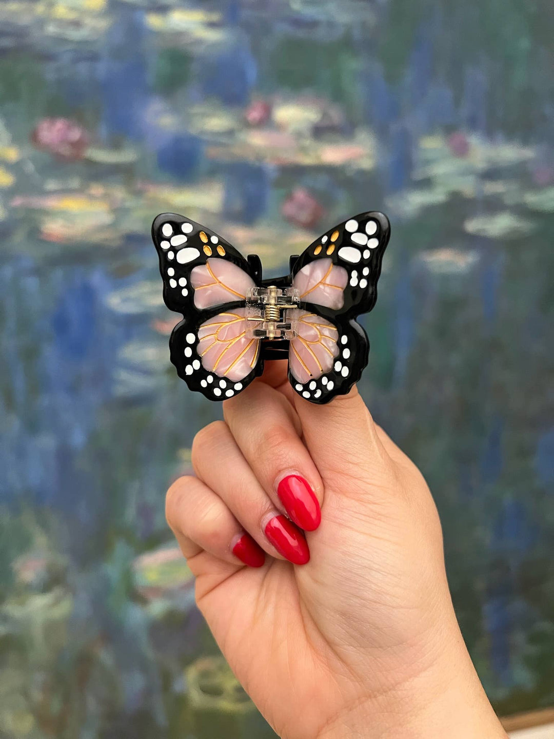 Hand-Painted Mini Monarch Claw Clip in White