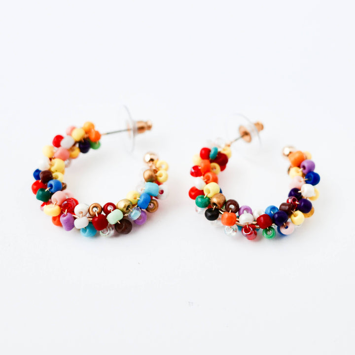 Multicolor Beaded Silver C-Hoop Earrings