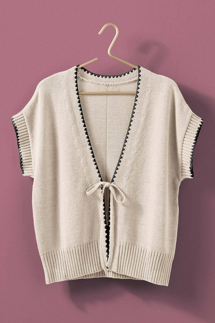 Crochet Trim Tie Front Knit Vest- 2 Colors