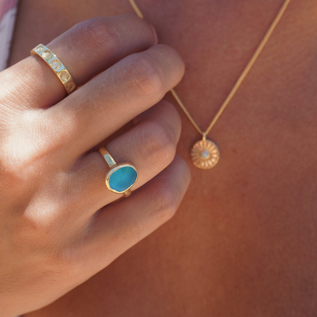 Blue Sea Glass Ring (Gold or Silver)