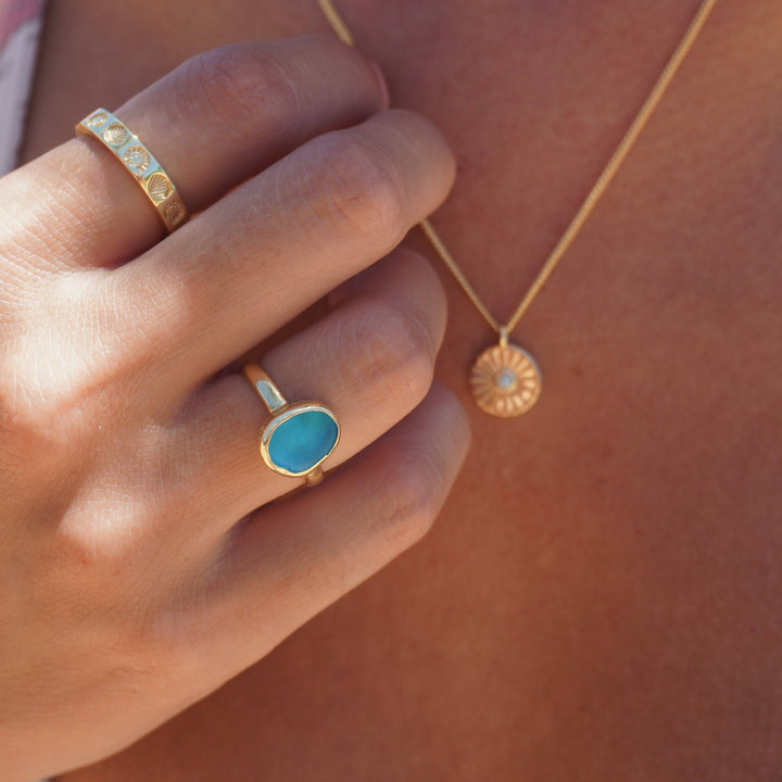 Blue Sea Glass Ring (Gold or Silver)