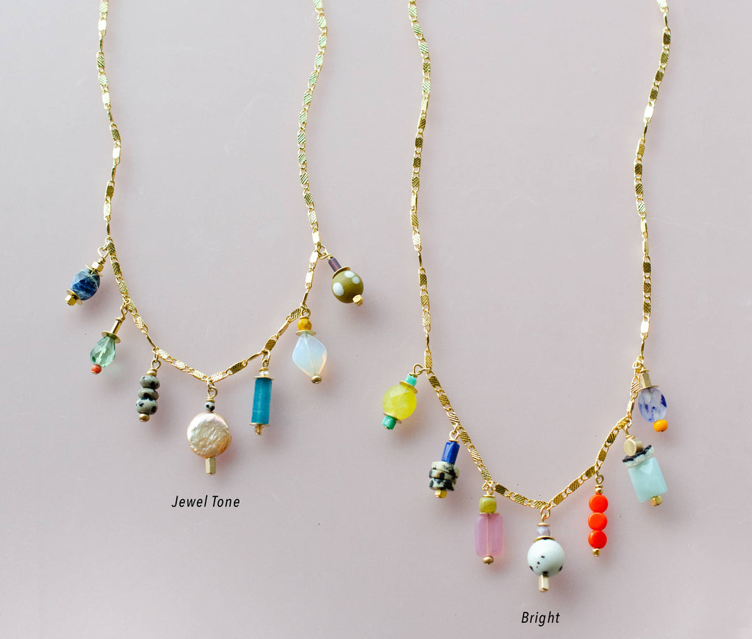 Colorful Beaded Charm Necklace: Bright