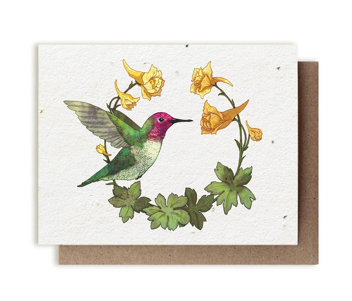 Anna's Hummingbird & Yellow Larkspur Plantable Herb Card: No Sleeves