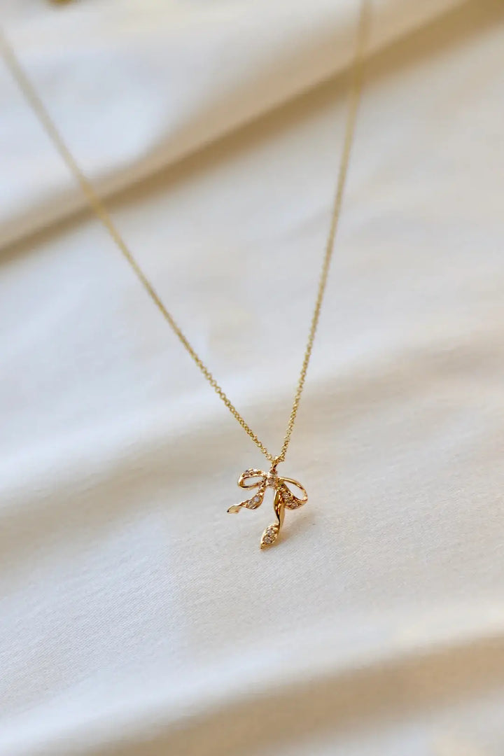 CZ Bow Necklace in Gold