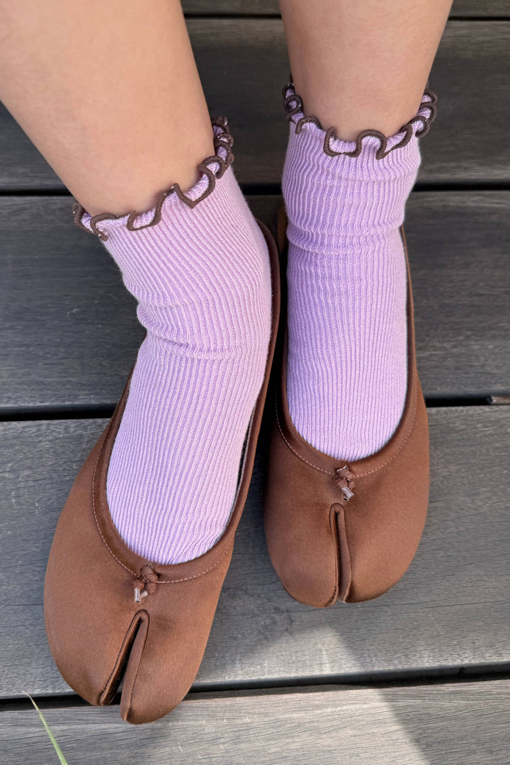 The Petite Ruffled Modal Socks in Lilac/ Brown